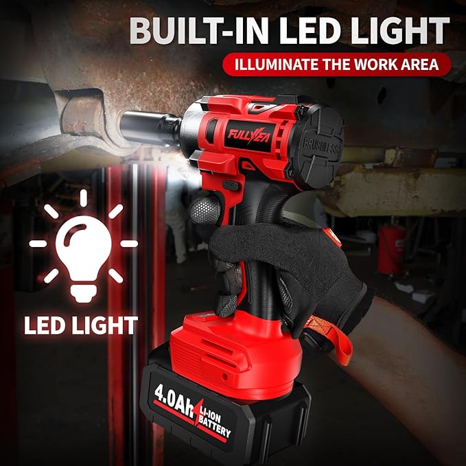 Cordless Impact Wrench 1/2 Inch, 406Ft-lbs (550N. M) Brushless Impact Gun Kit, 3000RPM High Torque Power Impact Wrench, 4.0Ah Battery & Fast Charger, Electric Impact Driver for Car Home