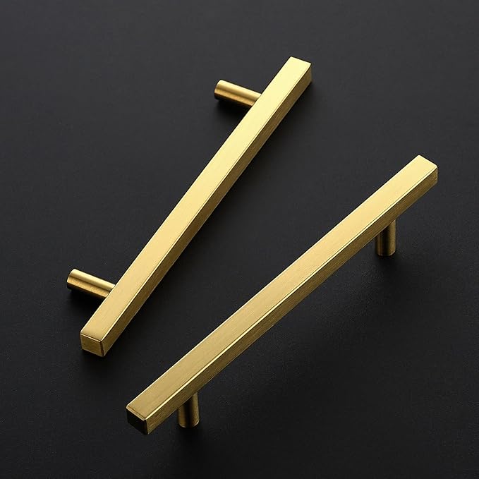 Ravinte 10 Pack 5 Inch Cabinet Pulls Gold Sqaure Kitchen Cabinet Handles Gold Cabinet Hardware Stainless Steel Drawer Pulls 7-3/8 Inch Overall Length with Mounting Template
