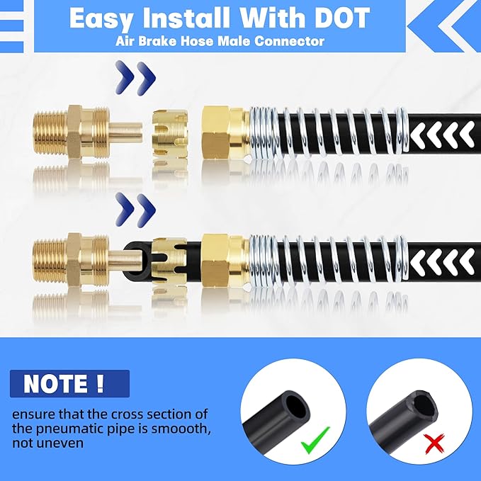 3/8??Hose x 1/2??Male Connector with Spring Guard, Dazakoot 2 Pack Air Brake Hose End Brass Fitting with 2 Pack 3/8??Sleeve Tube