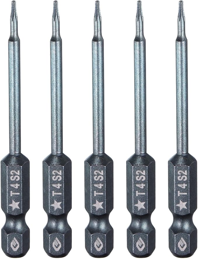 HARFINGTON 5pcs 5-Point Torx Screwdriver Bit 1/4" Hex Shank 4mm Magnetic Head 2.6" Length S2 Steel Pentagon Star Screw Driver Bit for Repair Work Electric Screwdriver, Blue