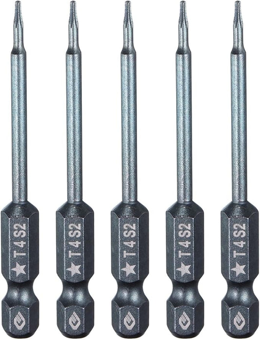HARFINGTON 5pcs 5-Point Torx Screwdriver Bit 1/4" Hex Shank 4mm Magnetic Head 2.6" Length S2 Steel Pentagon Star Screw Driver Bit for Repair Work Electric Screwdriver, Blue