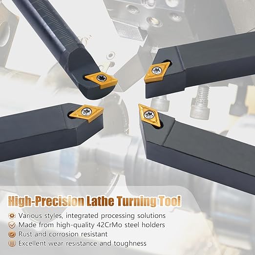 Indexable Lathe Turning Tool 14Pcs Kit 1/2" (12mm) Shank, Includes 4Pcs Metal Lathe Tool Holders and 10Pcs Carbide Inserts for Turning Boring Grooving Cutting Threading Carbide Turning Tool