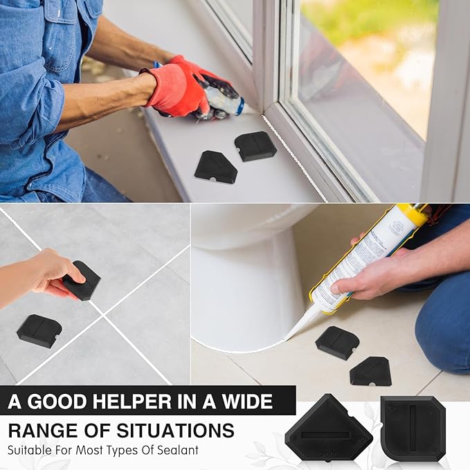 Outus 2 Pieces Caulking Tool Set Silicone Sealant Grout Tool for Kitchen Bathroom Floor Sealant Sealing(Black)