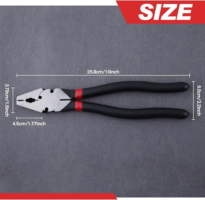 SPEEDWOX 10 Inch Square Nose Fence Pliers, High-Leverage Linemans Pliers with shear-type wire cutters, Multi-purpose Fence Tool