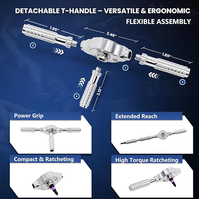 40-in-1 Magnetic Ratchet Screwdriver Set with Detachable T-Handle, Dual-Direction Gear, Magnetic Booster, Extended Grip & Storage Box for Home DIY, Small Appliances& General Repairs