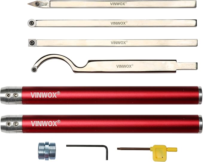9 PCS Carbide Wood Lathe Turning Tool Set, Pen Turning tools, Including Swan Neck Hollower, Rougher, Finisher, Detailer, Aluminum Handles from 14" to 29", Fine Polished Stainless Steel Shank