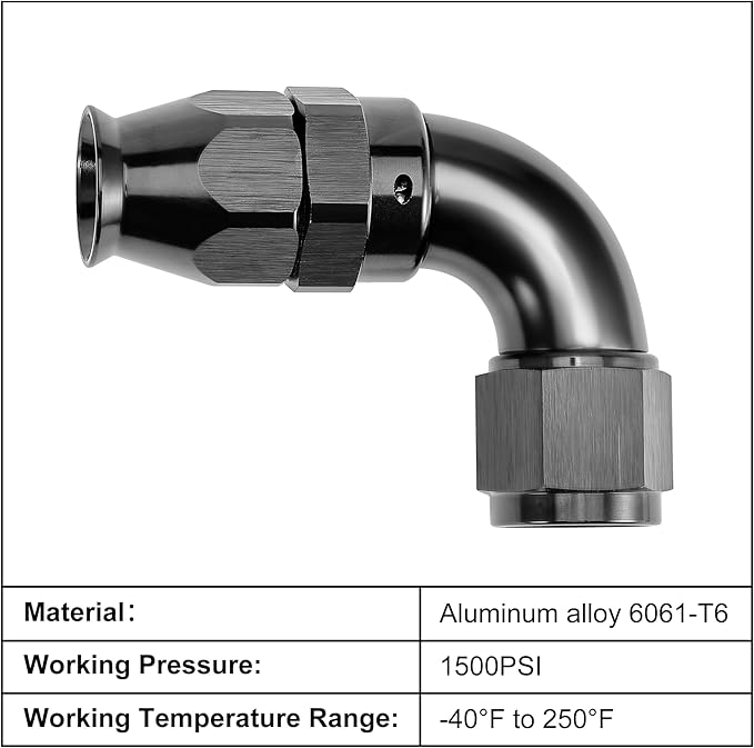 EVIL ENERGY 12AN 90 Degree PTFE One Piece Full Flow End Hose Fitting Aluminum Black