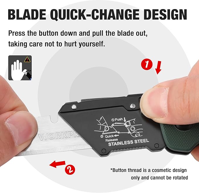 WORKPRO Folding Utility Knife G10 Handle with Stainless Steel Head, Quick-change Blade & Back Lock, Heavy Duty Box Cutter, 1PC Razor Knife with Extra 10PC SK5 Blades