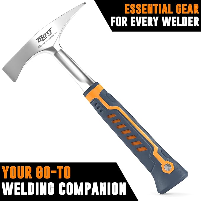 Mutt Tools 14oz Head Weight Welding Chipping Hammer - Professional Slag Hammer for Welders - Forged Steel Impact Tool for Metal Work - Welding Hammer
