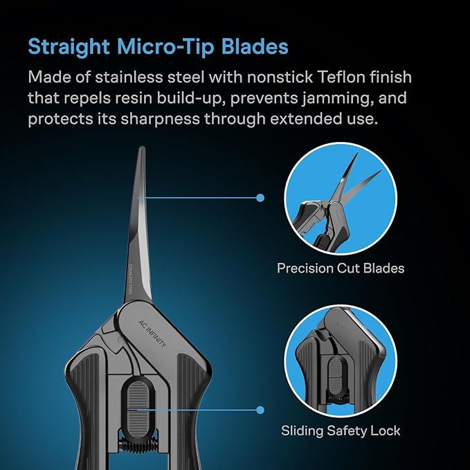 AC Infinity 6.6??Stainless Steel Curved Pruning Shear 2-Pack, Lightweight Ergonomic Design, Curved Precision Blades with Nonstick Teflon Coating for Gardening, Hydroponics, Grow Tents