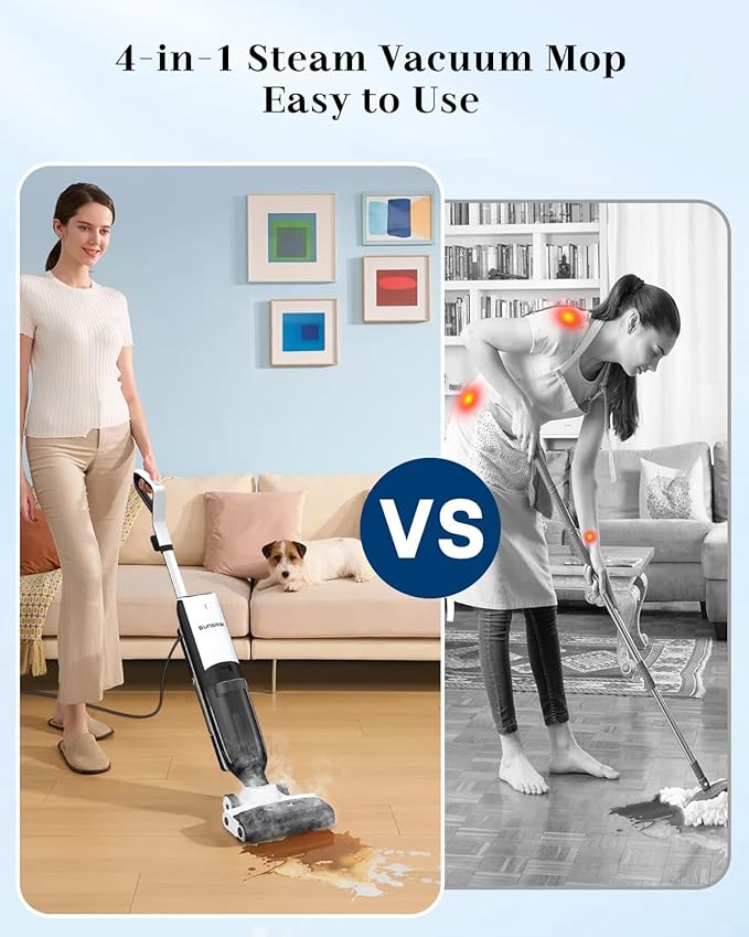 4-in-1 Steam Vacuum Mop Self-Cleaning Wet Dry Vacuum for Hardwood Floors Carpets 212째F High-Temperature Steam with LED Display