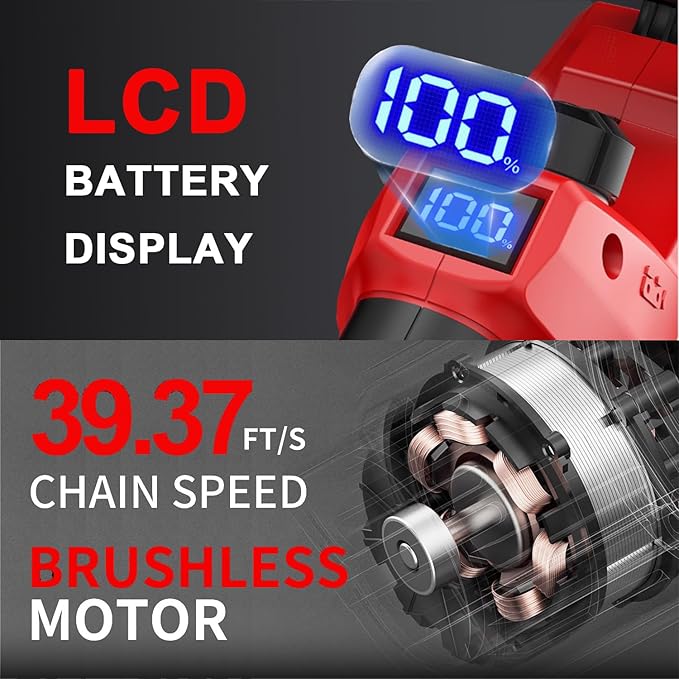 21V Cordless Power Chain Saw – 12 Inch Powerful Brushless Chainsaw for Wood Cutting, Tree Trimming & More! (Battery & Charger Included)