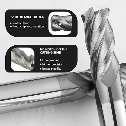 3/8" Carbide Corner Radius End Mills - 0.06" Corner Radius, AlTiN Coated, 4 Flute Endmill for Milling Alloy Steel, Cast Iron, Copper