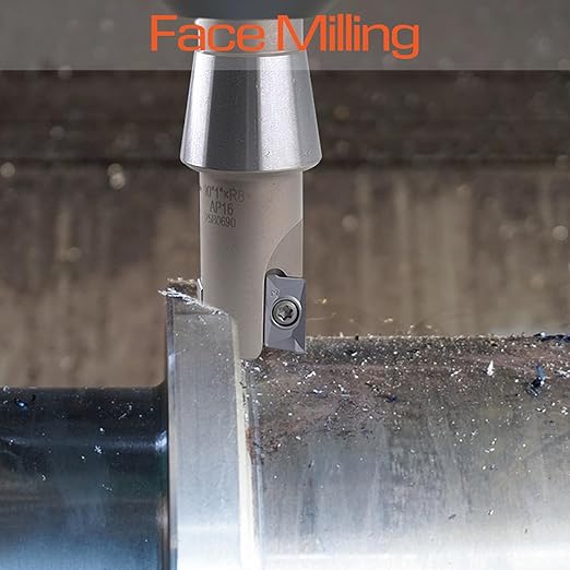 Indexable End Mill Nickel Plated 1" Cutting Diameter x 5-27/32" Oal 90 Degree, R8 Shank, Includes 2 APKT1604 Carbide Inserts