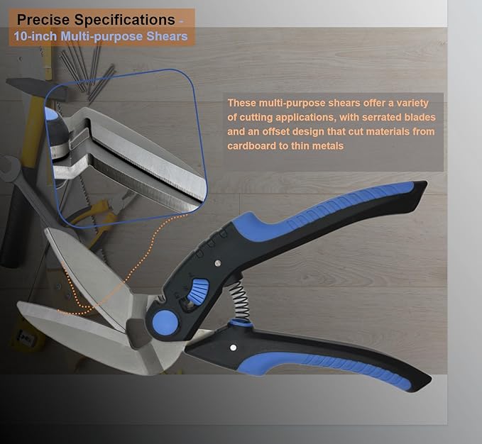 10In Heavy Duty Multipurpose Scissors + Upgraded Industrial Safety Shears Bundle - Carbon Steel Serrated Blades/Thick Fabric & Leather Cutter/Adjustable Locking Scissors