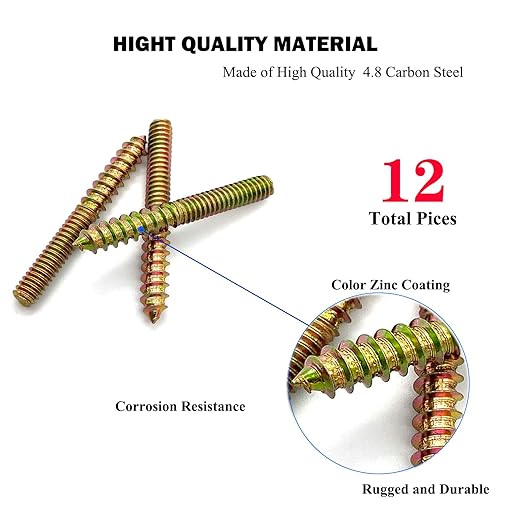 12 Pack 1/4-20 x 2 Inch Hanger Bolts 1/4-20" Double Headed Bolts 1/4 Wood Dowel Screw Self-Tapping Screw Hanger Bolts for Furniture Screws Threaded Rods Bolt 50mm Length