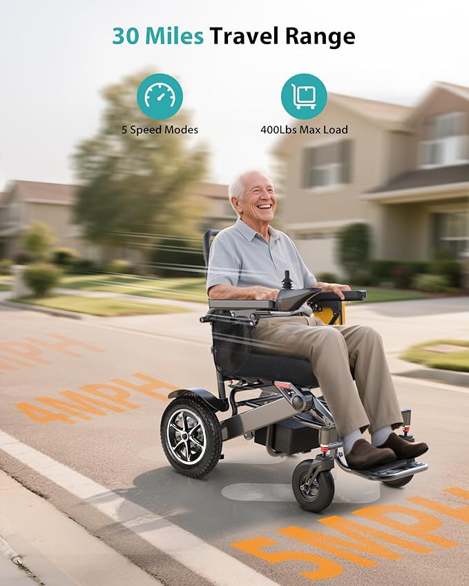 Goldseason 30 Mi Electric Wheelchairs for Adults & Seniors, 500W All Terrain Heavy Duty Mobility Wheelchair, 400 lbs Lightweight Foldable Power Motorized Wheelchair