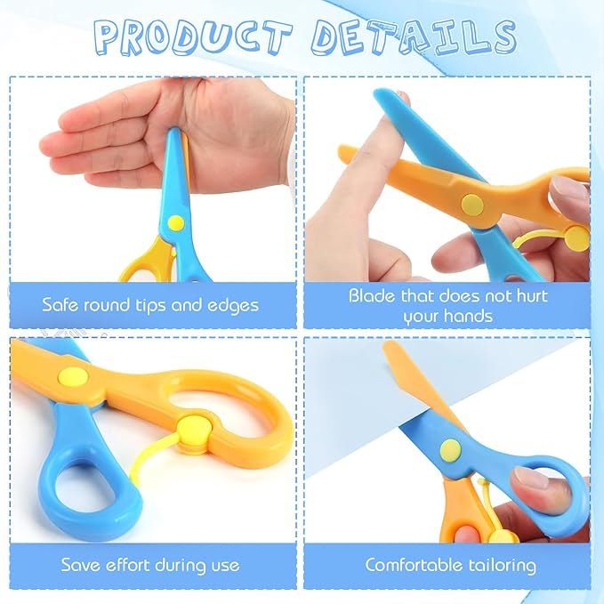 LOVESTOWN Kids Safety Scissors, 16 PCS Blunt Tip Toddler Scissors for Preschool Training, Anti-Pinch Design, Child Hand-Eye Coordination Development, Playdough Cutting Tools & Craft Activities