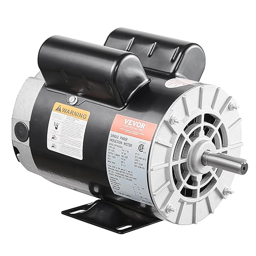 VEVOR 5HP SPL Air Compressor Electric Motor, 230V 17.6Amps, 56 Frame 3450RPM, 5/8" Keyed Shaft, 1.88" Shaft Length, Single Phase, CW/CCW Rotation (Factory Setting is CCW)