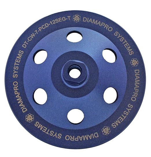 DT-CW-7-PCD-12SEG-T Threaded 7 Inch 12 Segment 1/4 Round PCD Concrete Grinding Cup Wheel Grinding, Preparation, & Removing Coating