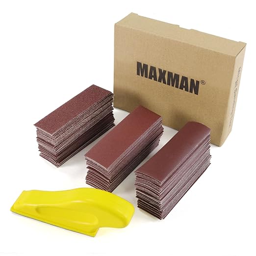 MAXMAN 100pcs Micro Sander Paper Kit, 3.5?쓝 1?쒱and Sanding Block Finger Zip Sander for Small Projects, Assorted Sandpaper of 80 120 240 400 600 800 1000 1200 1500 2000 Grit for Wood Crafts Sanding