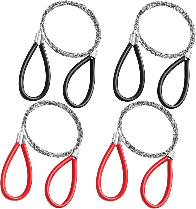 4 Pcs Stainless Steel Cable Saw, Metal Wire Saw Hand Pocket String Emergency Survival Rope Cutting Tools PVC Pipe Cutting Tool for Wood Camping Hiking Hunting, 23.62 Inch(Red and Black)