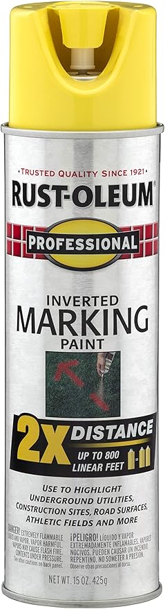 Rust-Oleum 266577 Professional 2X Distance Inverted Marking Spray Paint, 15 oz, High Visibility Yellow