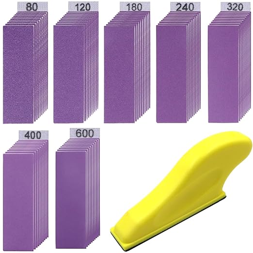 70 PCS Hand Sander Kit, 3.5??X 1?쒶icro Sander Finger Sander Small Sanding Tool for Tight Narrow Spaces, 80 120 180 240 320 400 600 Grit Wet Dry Hook & Loop Sandpaper for Crafts, Wood Projects, Metal
