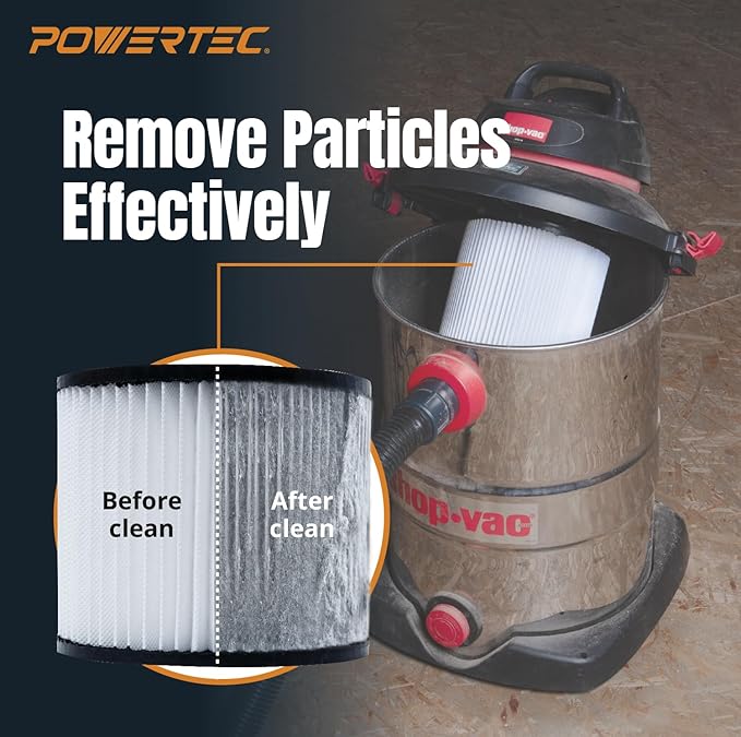 POWERTEC 90398 Cartridge Filters 2PK for Shop Vac, 9039800, 9039833 Type AA Replacement Filters, Fits Shop-Vac Most 4 Gallon and Less Wet/Dry Vacuum Cleaners (75083-P2)