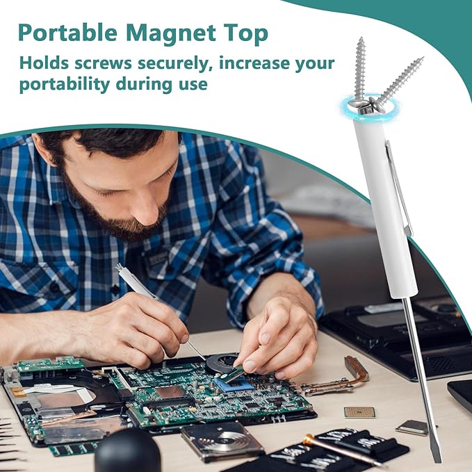 10 Piece Pocket Screwdriver Set with Magnetic Tip and Pocket Clip - Mini Tops and Clips - Ideal Repair Tool for Home, Office, Gadgets - Mechanics, Electricians, Technicians