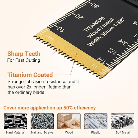 Oscillating Saw Blades, PECHAM 64PCS Professional Universal Titanium Multitool Blades for Wood Plastics Metal Quick Release Multi Tool Kits Fit Rockwell Ridgid Ryobi Milwaukee Chicago Craftsman