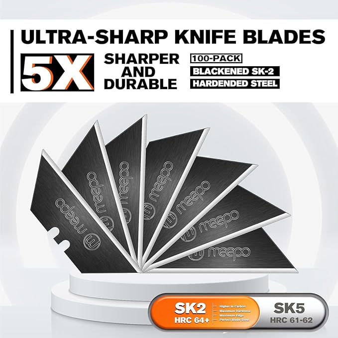 100-Pack Utility Knife Blades, Blackened SK-2 Razor Blades for Box Cutter, Never Rust, Extra Durable