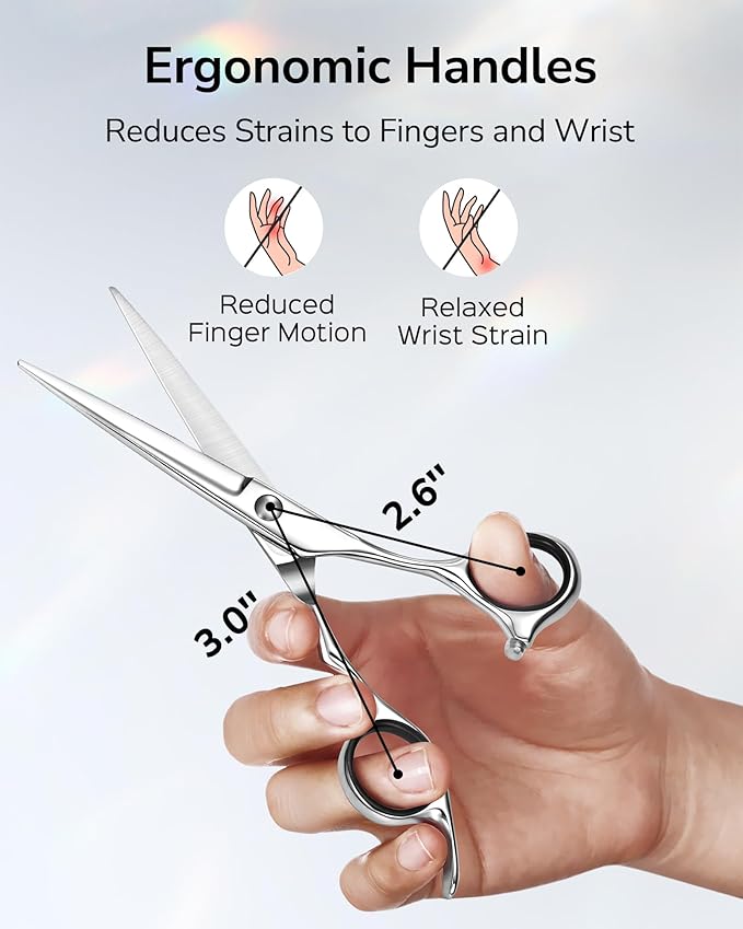ULG Professional Hair Cutting Scissors 6.5 Inch ??Japanese Stainless Steel Barber Shears for Salon & Home Haircut, Ergonomic Offset Handles with Silencer, Hand-Honed Sharp Blades, Silver