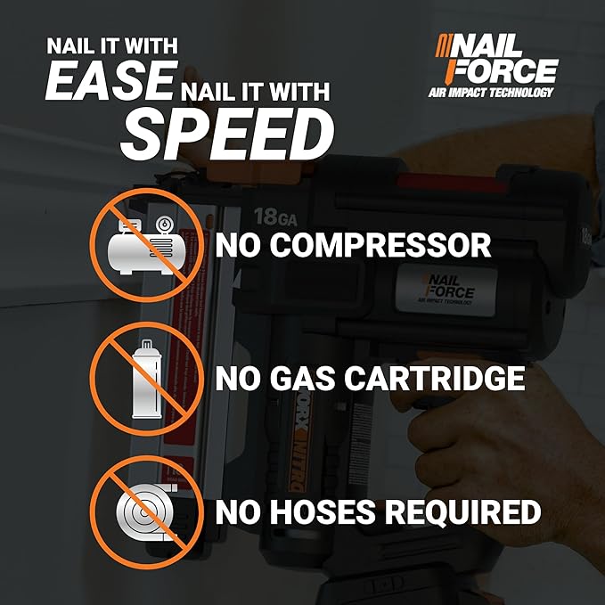Worx Nitro 20V 18GA Brad Nailer Cordless Fires 80 Nails Per Minute, Cordless Nail Gun Anti-Ejection, Nail Gun Battery Powered Tool-Free Jam Release WX842L.9 Power Share ??Tool only