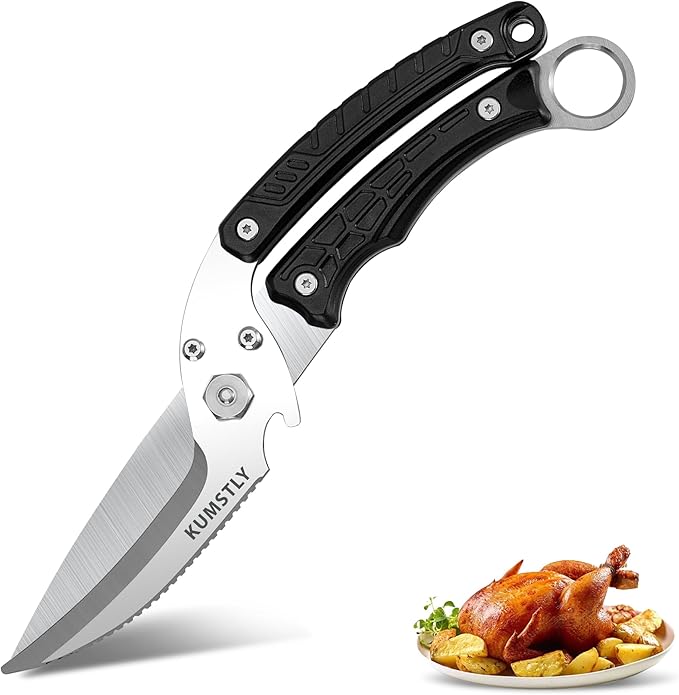 Heavy Duty Poultry Shears Professional Kitchen Scissors for Cutting Chicken, Turkey, Meat, Bones, Vegetables Stainless Steel Spatchcock Shears Multipurpose Food Scissors (Black)