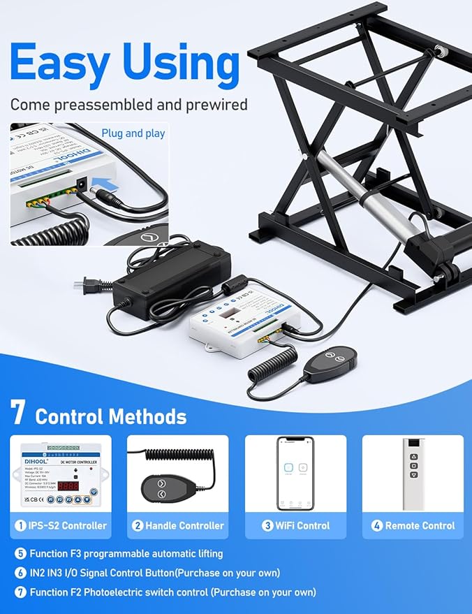 DIHOOL Electric Scissor Lift Table, 130Lbs Capacity, 3.95"-14.76" Height Adjustable Lifting Platform, Super Quiet with Remote & WiFi Control, Obstruction Detection, AC/DC Power for Home/Industrial Use