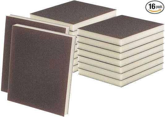 HARFINGTON 16pcs Superfine Sanding Sponge Blocks 500-600 Grit Foam Sanding Block Pad for Polishing Kitchen Metal Wood Drywall, 120x100x12mm, Brown