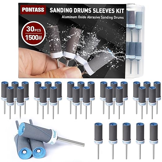 1500 Grit 30 Pcs Sanding Drums for Dremel Rotary Tools Accessories, Sanding Bits Kit for Dremel Sanding Bands with 1/8 inch Shank, Sandpaper Sticks Set for Plastic Wood Metal Grinding Polishing
