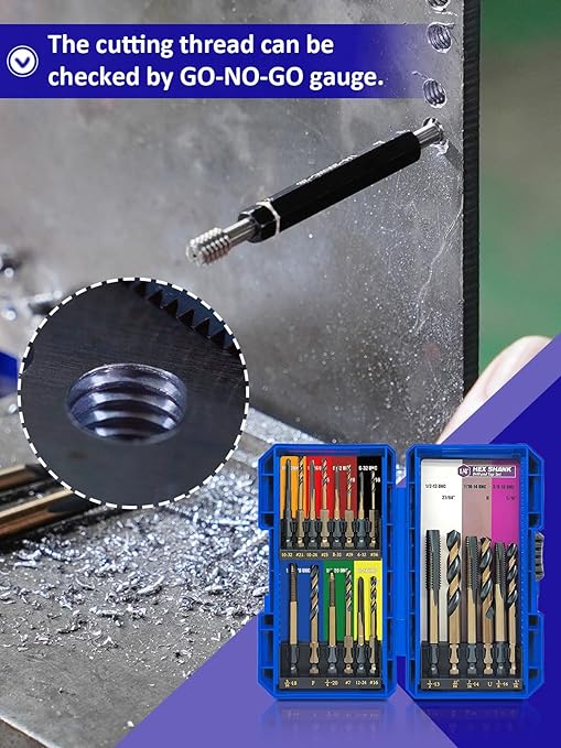 JEFE HEX 20pcs Hex Shank Drill and Tap Set, Quick Change Tap Set and Hex Drill Bit Set for Metal, Combination of Drill and Tap Set for Impact Driver, Thread Tap Set from 6-32 UNC to 1/2"-13 UNC