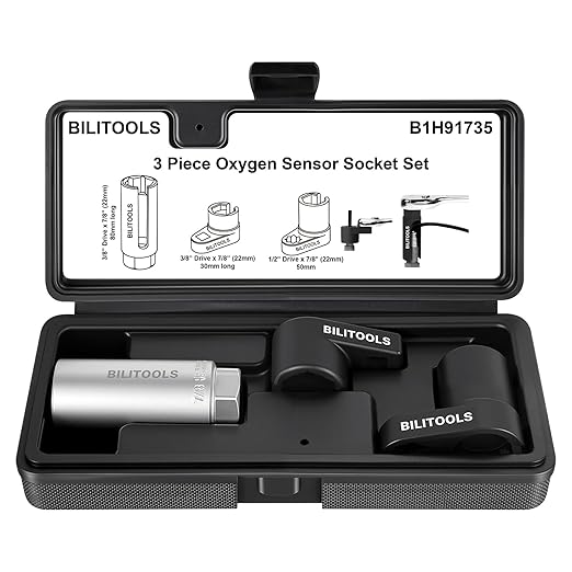 BILITOOLS 3-Piece O2 Oxygen Sensor Socket Set, Offset Oxygen Sensor Wrench Set 7/8" (22mm) x 3/8" & 1/2" Drive