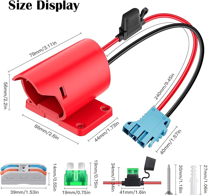 Power Wheel Adapter for Milwaukee M12 Battery Adapter with Wire Harness Connector Compatible with Peg-Perego Children's Riding Toys, 12V Power Wheel Battery Converter with Fuse and 12AWG Wire