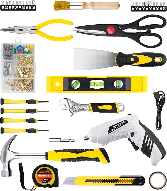 DIFFLIFE 136 Piece Tool Set,General Household Hand Tool Kit with Plastic Toolbox Storage Case-136 Piece…