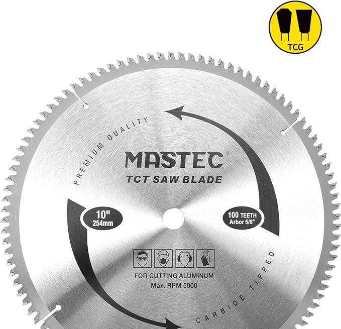 10-Inch 100T Carbide Tooth TCG for Aluminum Saw Blade with 5/8-Inch Arbor