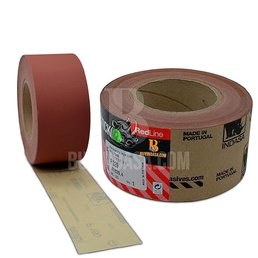Indasa 2.75" PSA Sandpaper Roll - 27 Yard Rhynostick 400-Grit Long Continuous Roll, Self-Adhesive Stickyback Sand Paper for Woodworking, Automotive, Metal (Aluminum Oxide Plus Lubricant)