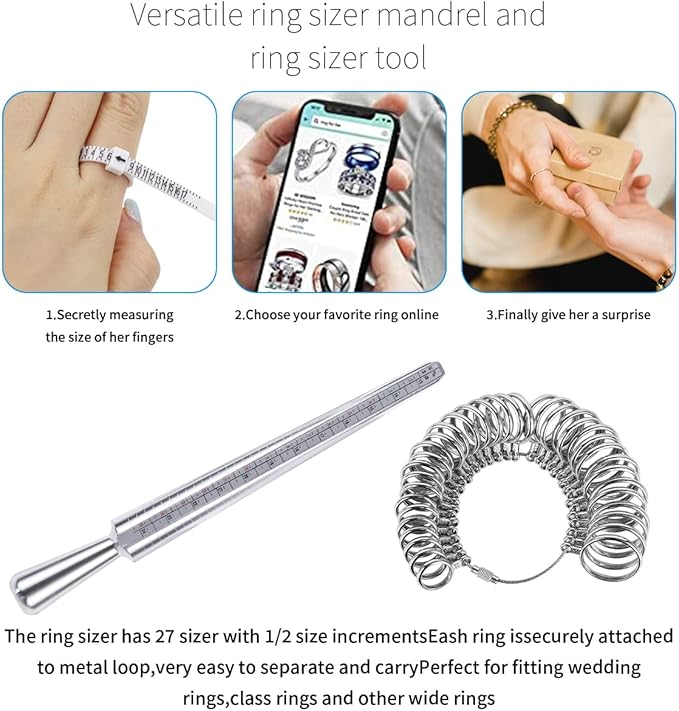 YIEPET Ring Sizer Mandrel, US Ring Mandrel Measurement Kit,Gauge Set with Measuring Tool,Sizes 0-15 Steel Ring Mandrel.Finger Sizer1-13 with Half Size