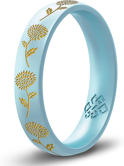 Knot Theory Birth Flower Silicone Ring for Women - 4mm Comfort Fit Wedding Band Engagement Ring