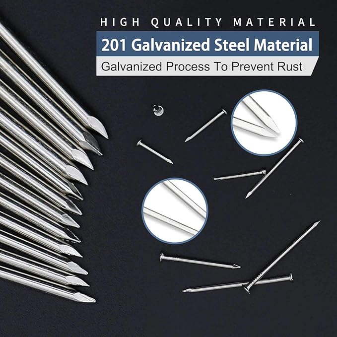 150PCS Galvanized Steel Hardware Nails with Storage Box, 2 Inch Flat Head Nails for Hanging Pictures and Woodworking, Picture Hanging Nails, Long Nails, Wall Nails, Wood Nails, Finishing Nails