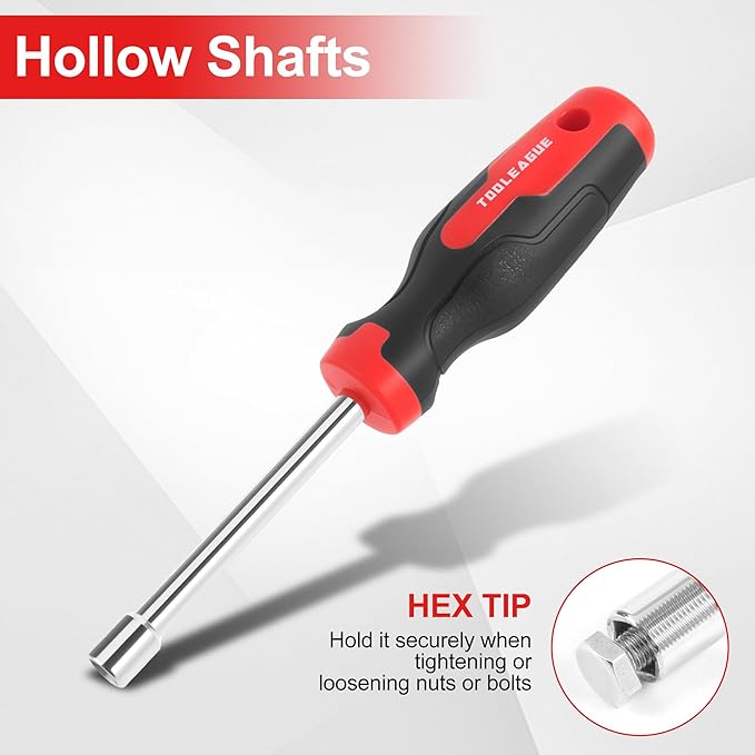 TOOLEAGUE 7Pcs SAE Nut Driver Set with 3-Inch Hollow Shaft,Pass Through Design,Nut Drivers Sizes 3/16, 1/4, 5/16, 11/32, 3/8, 7/16, 1/2-Inch for Hand-Making, Repair