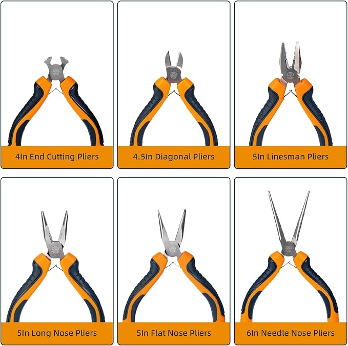 MANUFORE 6-Piece Mini Pliers Set ??Needle Nose, Long Nose, Diagonal, Flat Nose, End Cutting & Linesman Pliers for Precision DIY, Electronics Repair, Jewelry Making & Crafting