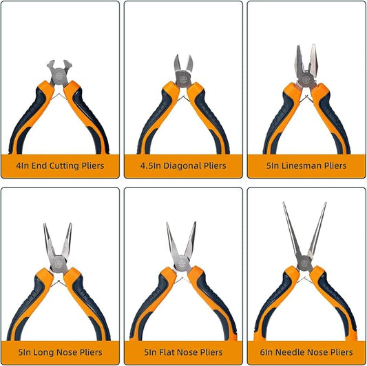 MANUFORE 6-Piece Mini Pliers Set ??Needle Nose, Long Nose, Diagonal, Flat Nose, End Cutting & Linesman Pliers for Precision DIY, Electronics Repair, Jewelry Making & Crafting